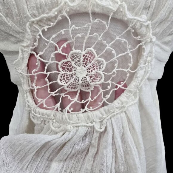 Boho ✦ White Halter Top ✦ Crochet Detail Semi-Sheer Cotton Lace Tie-Back Size OS - Picture 4 of 11